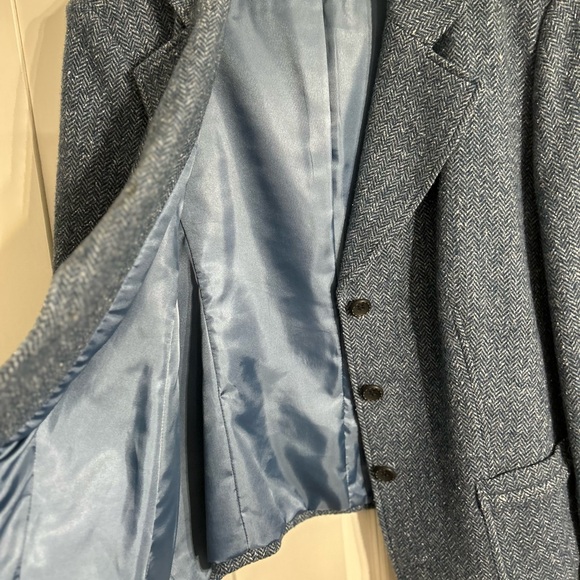 Vintage Talbots Women's Blue Herringbone Tweed Wool Blend Blazer Size 14W - Picture 9 of 13